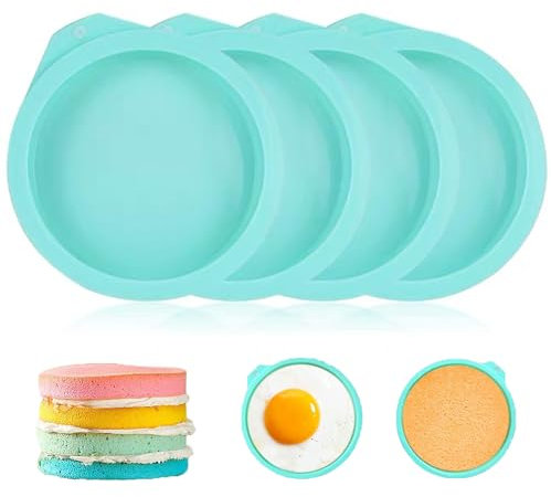 4Pcs Silicone Round Cake Mold, 4'' Air Fryer Egg Mould Silicone Disc Like Mold for Cake Air Fryer Accessories Burger Buns Moulds Egg Ring Molds Non Stick Moulds for Cake, Resin Coasters, Handmade Soap