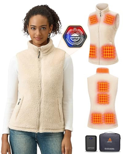 GOTOBI Chaleco Calefactable Mujer Polar con Bateria de 16000mAh 7,4V- Chaleco Calefactor con 9 Zonas de Calefacción y 3 Temperaturas Ajustables, Lana chaleco termico electrico para al Aire