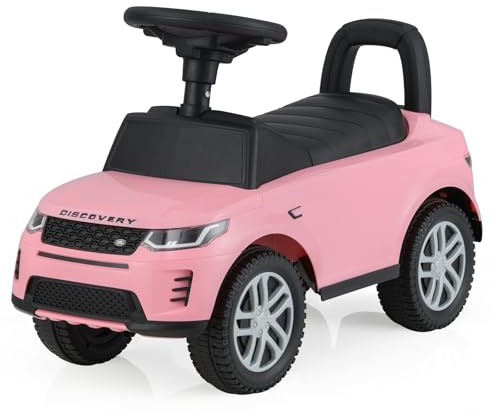 GOPLUS Porteur Enfant Discovery, Pousse Pousse Voiture Jouet à Pied avec Klaxon, Bruits de Moteur, Rangement Caché, Cadeau de Marche pour Garçons & Filles de 1-3 Ans,Charge 25KG (Rose)