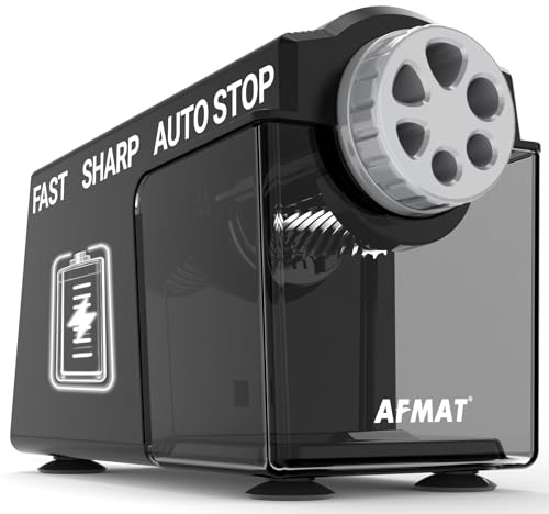 AFMAT Electric Pencil Sharpener Heavy Duty, 6 Holes, Cordless & Rechargeable, Super Fast, Auto Stop, 10K+ Uses, Classroom Pencil Sharpener for 6-11mm No.2/Large/Colored Pencils PSD4(Black)