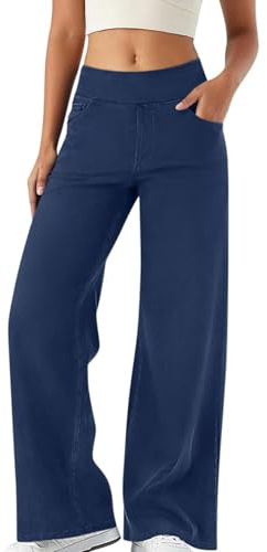 Jeans Donna Larghi Controllo Pancia Vestibilità Sciolta Denim Morbido Pantalone Elegante Casual Comode Jeans Elasticizzati Gambe Dritte Pantaloni Adatto per Yoga, Fitness e Sport di Tempo Libero