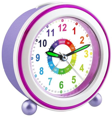 GUUMUXIN Sveglia Analogica per Bambino Senza Ticchettio, Sveglias per Bambini con Luce Notturna, Orologio da Comodino con Snooze, Sveglia Didattica a Batteria per Bambini e Bambine