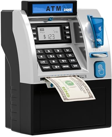 Hucha electrónica para niños ATM, Caja Fuerte Inteligente para Tarjetas bancarias, Hucha para niños, Juguete de Regalo con Almacenamiento automático de Billetes de Banco