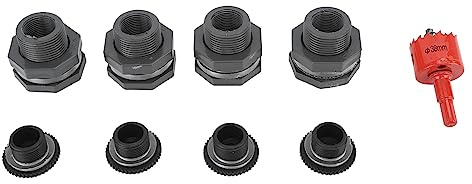 Kit de Accesorios para Barril de Lluvia de 3/4 de Pulgada, Conector de Grifo de PVC con Tapones y Herramienta de Sierra para Agujeros para barriles de Lluvia, Tanques de Agua, pisc