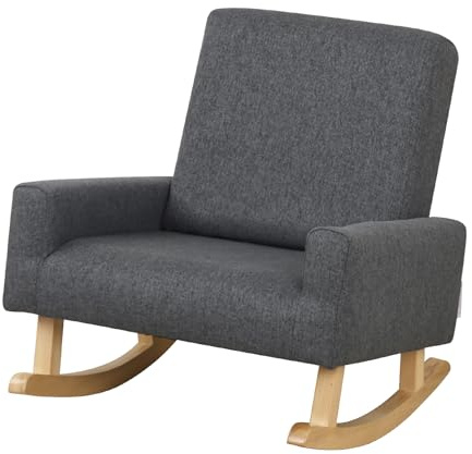 DGBAOBEI Wooden Rocking Chair for Kids, Children's Armchair, kids Sofa, Handcrafted Children's Rocker with Linen Fabric, Comfortable and Safe Toddler Chair, Good for Nursery or Playroom (Grey)