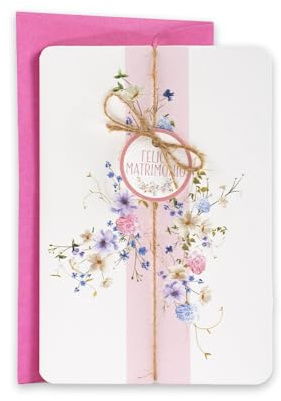 LINA OFFICINE GRAFICHE CREATIVE Multifärg elegant stil bröllopskort med jutesnöre 11,5 x 16,5 cm