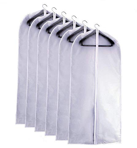 Garment Bags Covers 24''X60'' Dress Bags for Hanging Clothes (Pack of 6) with Study Full Zipper Coat Covers for Closet Clothes Storage Travel