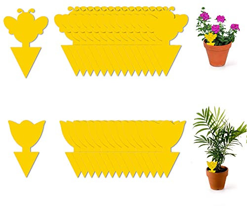 JeoPoom Pièges à Insectes[50 Pcs], Piège à Mouches, Panneaux Jaunes, Autocollants Jaunes, Protection Contre Les Pucerons, Les Mouches des Feuilles et La Vermine, Placé à l'Intérieur, Jardins(Jaune)