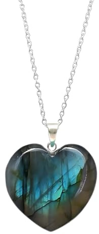Gempires Labradorite Heart Pendant Necklace Genuine Crystal Silver Plated Uniex Jewelry