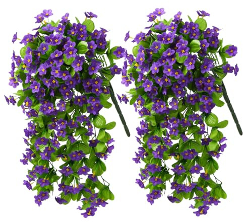 ZFProcess 2PCS Artificial Hanging Flowers, Fake Hanging Plants Violet Vines UV Resistant for Wall Home Room Garden Wedding Indoor Outdoor Spring Summer Decoration(Purple)