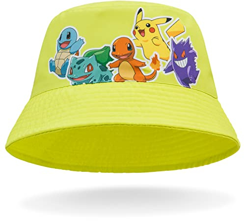 Pokémon Cappello Bambino Cappellino con Visiera da Baseball Regolabile Cappello da Pescatore Bucket Hat Bambina Ragazzi Cappellini Estivi Pikachu Gadget Ufficiale (Giallo)