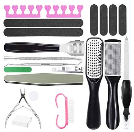 VOANZO Kit de Cuidado de pies de Acero Inoxidable 20 en 1 para el Cuidado de pies de escofina de pies removedor de Piel Muerta Kit de pedicura para pies de pies para Viajes cosmetología casa
