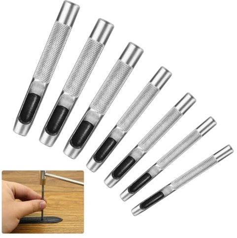 Punzones de Agujero, 7 Piezas Sacabocados para Cuero de Acero Redondo, 5 mm a 11 mm Perforadora de Cuero, Sacabocados de Golpe, Juego de Punzones, para Banda de Reloj, Zapatos, Tela, Ropa de Lona