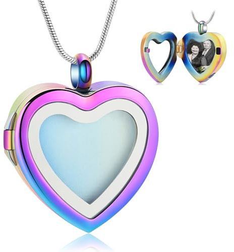 QGJNSGC Collar de joyería de cremación para cenizas, medallón conmemorativo en forma de corazón para cenizas, urna de recuerdo de acero inoxidable, colgante para cenizas que sostiene fotos, Acero