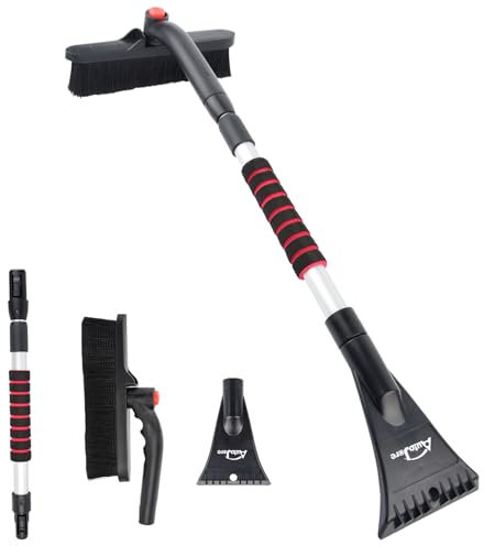 AUTOJARE 2 in 1 Eiskratzer Auto mit Besen 360° Drehbarer Schneebürste Auto ReinigungsbüRste Abnehmbarer Einziehbare Eisschabe für SUV Auto LKW