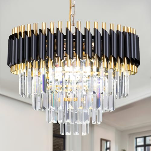 Cainjiazh Pendelleuchte Kristall Kronleuchter Sputnik Deckenlampe Moderne Deckenleuchte 4 Tiers Schwarz Kristall Deckenleuchte Leuchter für Wohnzimmer, Esszimmer, Schlafzimmer, Küche 50cm