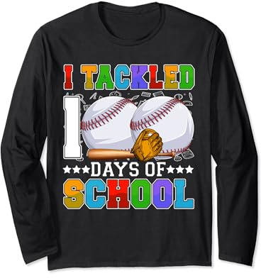 I Tackled 100 Days Of School Baseball Balls Bat & Helmet Boy Long Sleeve T-Shirt