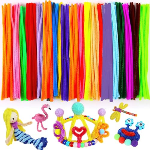 TNSLAND 300 Stücke Pfeifenreiniger Blumen, 10 Farben Pfeiffenreiniger Pipe Cleaner, 30cm Pfeiffenputzer Chenilledraht, Pfeifenputzer zum BastelnK für Kunst Reative DIY-Dekorationen, Basteldeko