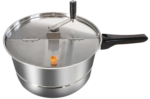 Lamppdcor Spishäll Popcornmaskin med Manuell Omrörning, Non-Stick Rostfritt Stål Popcorngryta med Värmeisolerande Gummihandtag och Lock