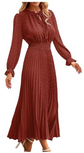 Robe Longue Femme à Pois, Robe De Soiree Manche Longue-Robe Chic Et Elegant Col V Casual Robes Automne Et Hiver Coupe AjustéE Classique Pour Cocktail Ceremonie Mariage InvitéE Dress