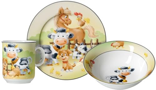 Kindergeschirr-Set Hoftiere, 3-teilig, Weiß