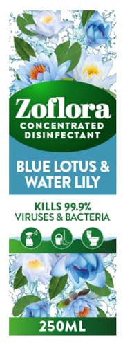 Zoflora Blue Lotus All Purpose Concentrated Disinfectant Liquid, Antibacterial and Multi-Surface, Pet Safe Disinfectant, Kills 99.9 Percent Of Bacteria and Viruses, 1 X 250 ml