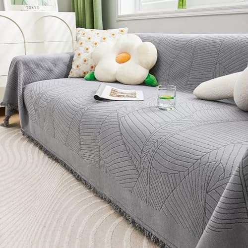 Manta de sofá de Chenille con borlas - Funda antideslizante para sofá de 1/2/3/4 plazas en forma de L/U, protector de muebles suave y acogedor