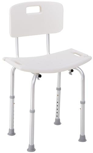 HOMCOM Silla para Ducha Personas Mayores Taburete de Ducha con Altura Ajustable en 8 Niveles Respaldo y Alfombrillas Antideslizante Ayuda para Baño para Ancianos y Discapacitados