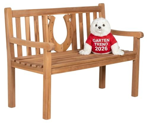 MR. DEKO Banc de jardin motif bois de teck | Banc en bois avec dossier | Banc de frison pour l'extérieur | 2 places 120 x 60 x 94 cm | Banc en teck massif et résistant aux intempéries pour jardin