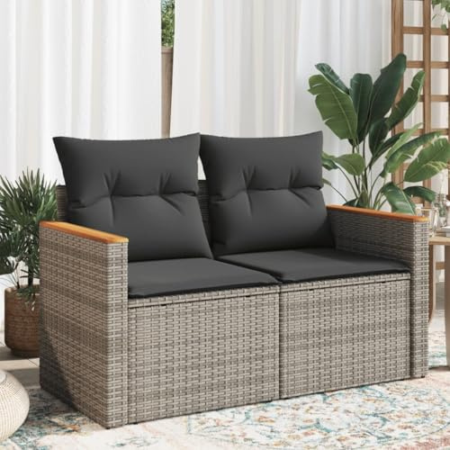 IKAYAA Divano da Giardino 2 Posti con Contenitore Divanetto da Esterno Divano Lounge in Rattan Salotto da Giardino in Polyrattan con Cuscini-Grigio-con Contenitore