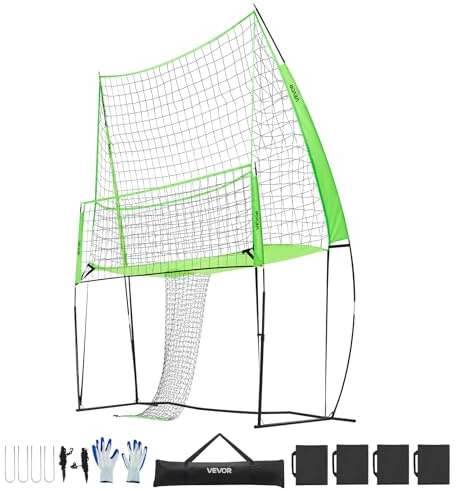 VEVOR Filet de Volley-Ball Portable, Filet d'entraînement de Volley-Ball réglable en Hauteur avec Retour de Balle, Installation Facile, équipement pour Service intérieur et extérieur dans Le Jardin