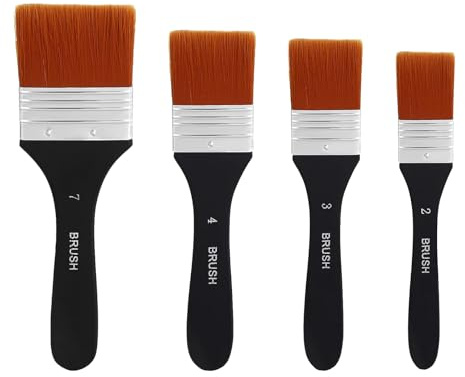 CNAGCANG 4 Stück Aquarell Acryl Flachpinsel, 20/30/40/70mm Acrylpinselset, Pinselset Malenpinsel Set Ölfarben Bürste Breite Malpinsel für Holz Streichen Fensterrahmenpinsel Hausmalpinse