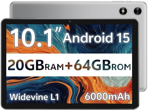SVITOO Android Tablet 10 Inch, Android 15 Tablet for Kids Adults, 20GB RAM 64GB Storage 1TB Expandable, Dual Cameras 8MP 2MP, 6000mAh Dual Speakers WiFi 6 Gray ﻿