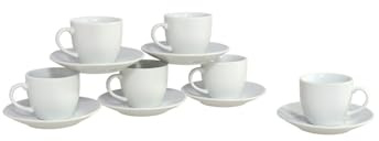 Gissed Set di 6 tazze da caffè espresso con piattini, 80 ml, porcellana bianca, compatibile con lavastoviglie e forno a microonde