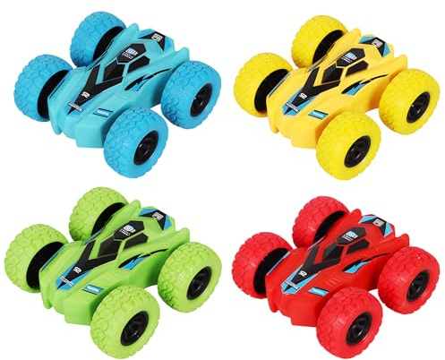 ZORVEXLYNX 4 Pull Back Cars, Stunt Car, Durable Pull Back Cars with 360° Rotation, Stunt Jumping Vehicles for Gifts, Indoor and Outdoor Play, Great Gift Idea