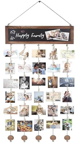 Houkary Marcos Fotos Pared, Marco Fotos Multiple con Tablero de Mensajes Y 30 Pinzas, Collage Colgar Foto Marco, Soporte Foto Para Memoria Exposición, Decoración del Hogar y Regalo