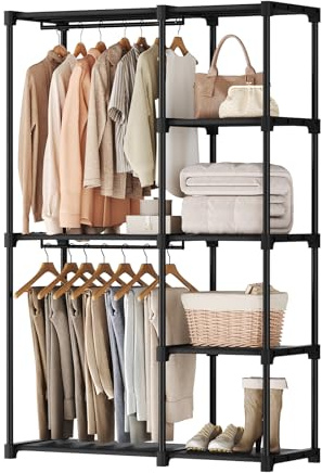 OLIXIS Portable Wardrobe Closet with Hanging Rods, 44 Inch Portable Clothing Rack with Shelves, Heavy Duty Clothes Rack, Freestanding Closet Organizer