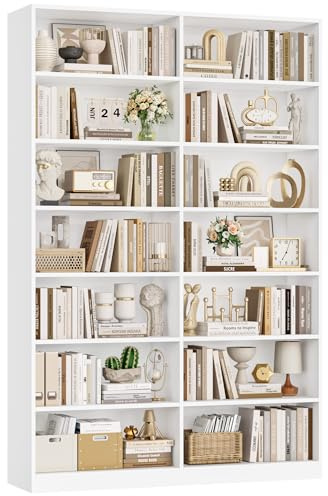 FirFurd 212 cm Libreria Verticale a 7 Ripiani, Libreria da Parete a 14 Scomparti Aperti, Divisorio per Ambienti, Vetrina Espositiva, per Soggiorno, Studio, Cucina, Ufficio, 116x28.5x212 cm (Bianco)