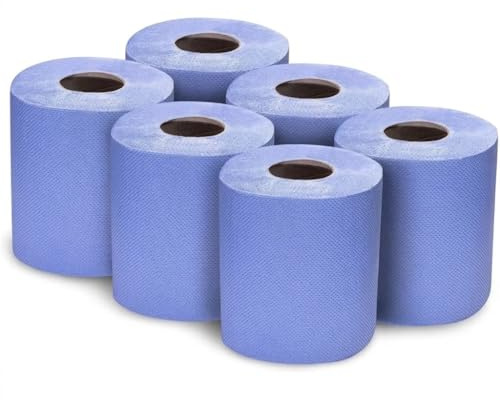 Feju Cherrish Blue Roll Centrefeed 6 Pack | 2 Ply Embossed Industrial Paper Towels | Absorbent Commercial Kitchen Cleaning Roll, Garage Workshop Wiper, Multi Purpose Janitorial Paper Hand Towels Pack