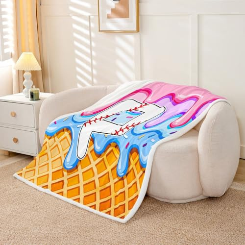 Loussiesd Manta de béisbol con estampado de letra P, forro polar suave, acogedora, acogedora, mullida, cálida, helado, goteo, dúnuts y salpicaduras, manta de felpa mullida de 40 x 50 pulgadas para