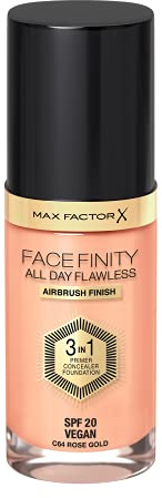 Max Factor Facefinity 3-in-1 All Day Flawless Liquid Foundation, SPF 20 - 64 Rose Gold, 30 ml