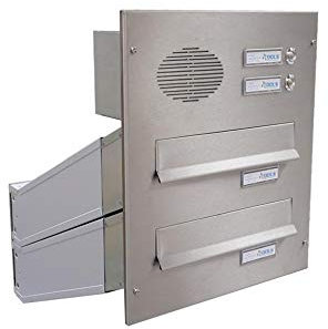 D-042 2er Edelstahl Mauerdurchwurf Briefkastenanlage mit 2 Klingeln & Sprechsieb (Tiefe: 35-50 cm) - LETTERBOX24.de