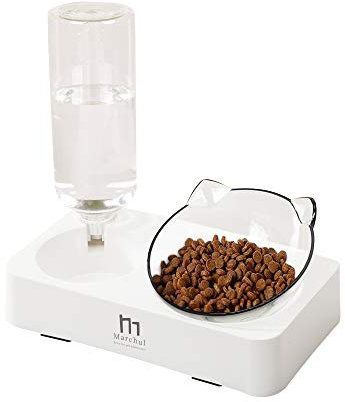 Marchul Kattskålar, Dubbel kattmatskål, Gravitationsvatten- och matskål för katt och liten hund, Lutande upphöjda matskålar för katter