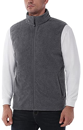 33,000ft Gilets Tops - Gilet da uomo in pile, ultraleggero, per attività all'aria aperta, senza maniche, con tasche con chiusura lampo, Cenere di canapa, L