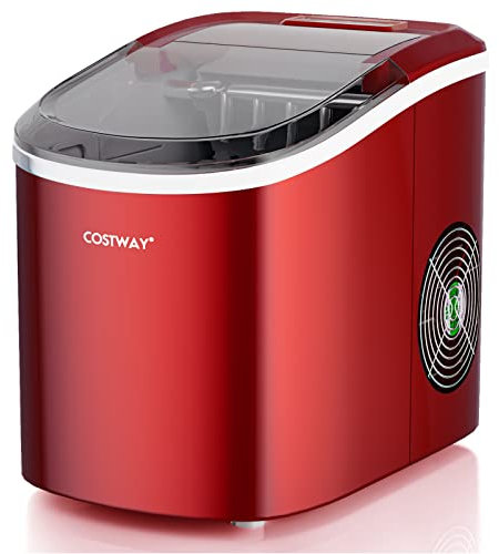 COSTWAY Machine à Glaçon, Appareil de Préparation à Glaçons 2,2 litres, 12 kg/24 Heures, 2 Tailles de Formats de Glaçons, Production en 6-13min 9 glaçons (Rouge)