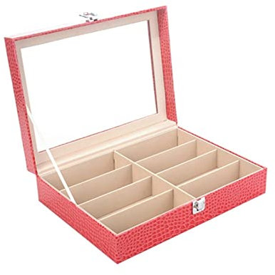Brillenbox Brillen Display Brillenkoffer, Fuchsia-Krokodil-Muster PU-Leder Vitrine Brillen Organizer 8 Slots Lesebrille Halter Sunglass Aufbewahrungsbox Brillenaufbewahrung Sonnenbrillen Aufbewahrung