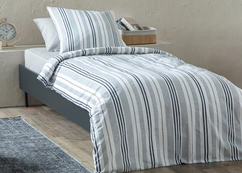 ENGLISH HOME Bettwäsche 135x200 2teilig Grau, 1 x Bettbezug 135 x 200 mit 1x Kissenbezug 80 x 80 cm, Bettwäsche-Set 135x200cm mit Reißverschluss, Modern Gestreift