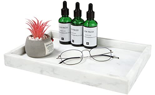 MIVIDE 25x15CM Marble Tray, Marble Bathroom Vanity Tray, Perfume Holder Jewlery Dish, White Marble Vanity Tray Cosmetic Tray