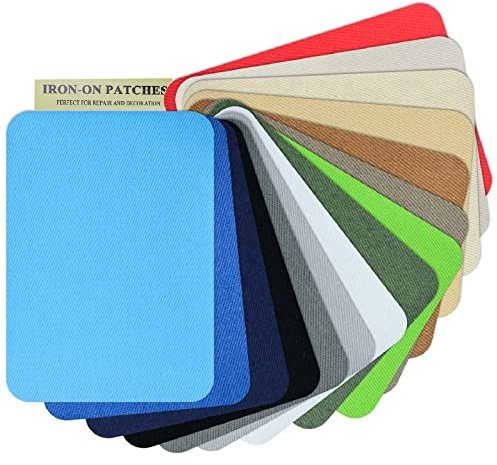 AXEN 15 pezzi di toppe da stirare per riparazione, 100% cotone per riparazione di tessuti per abbigliamento, pantaloni, vestiti, camicie, cappotti, jeans e altro, colori misti