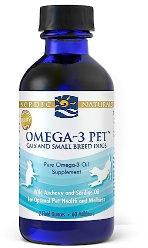 Nordic Naturals Omega-3 Pet, Omega 3 Fish Oil for Dogs and Cats - Wild Anchovy and Sardine Oil for Cats and Small Dog Breeds, 60ml, Soy Free, Gluten Free